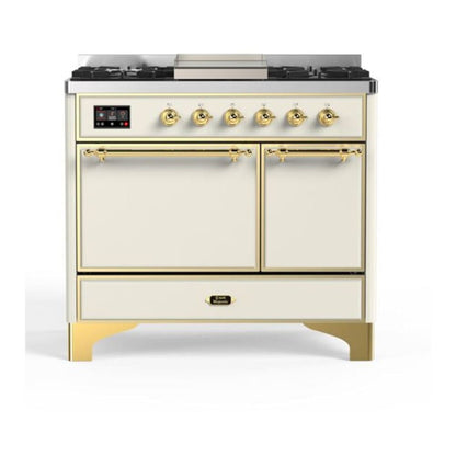 ILVE Majestic II 40 inch Solid Door Natural Gas Dual Fuel Range Brass Antique White