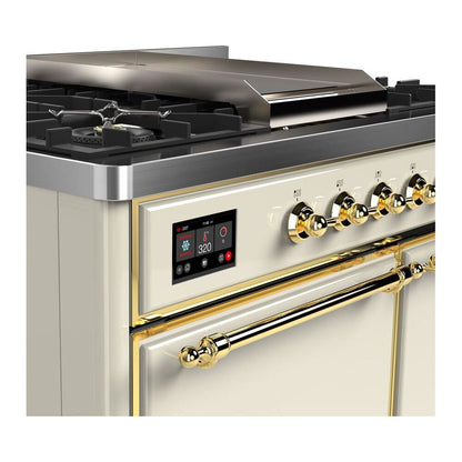 ILVE Majestic II 40 inch Solid Door Natural Gas Dual Fuel Range Brass Antique White