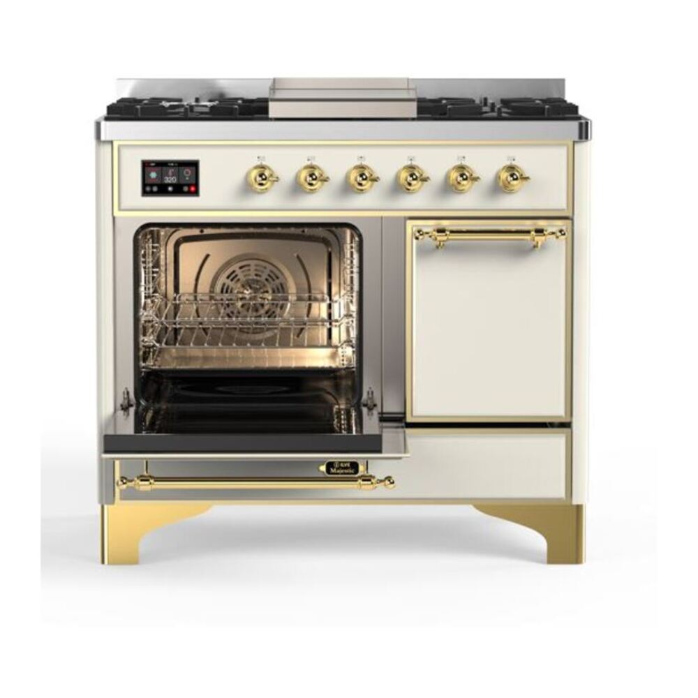 ILVE Majestic II 40 inch Solid Door Natural Gas Dual Fuel Range Brass Antique White
