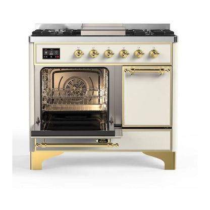 ILVE Majestic II 40 inch Solid Door Natural Gas Dual Fuel Range Brass Antique White