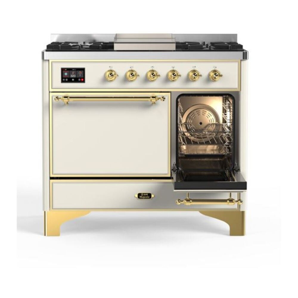 ILVE Majestic II 40 inch Solid Door Natural Gas Dual Fuel Range Brass Antique White