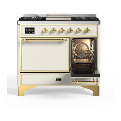 ILVE Majestic II 40 inch Solid Door Natural Gas Dual Fuel Range Brass Antique White