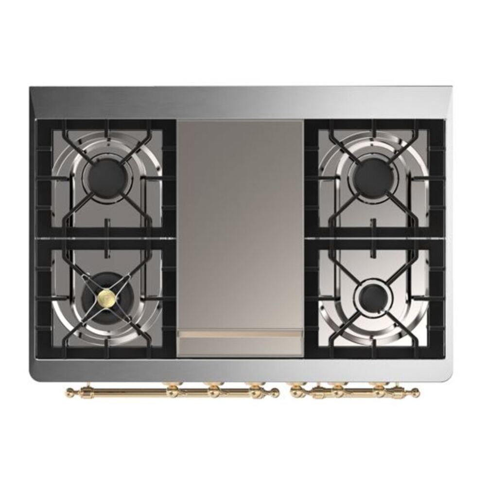 ILVE Majestic II 40 inch Solid Door Natural Gas Dual Fuel Range Brass Antique White