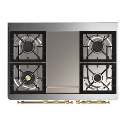 ILVE Majestic II 40 inch Solid Door Natural Gas Dual Fuel Range Brass Antique White