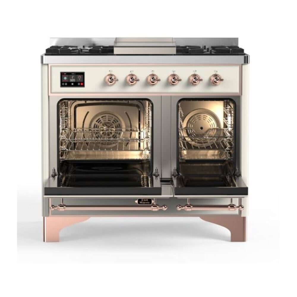 ILVE Majestic II 40 inch Solid Door Natural Gas Dual Fuel Range Copper Antique White