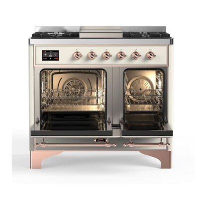ILVE Majestic II 40 inch Solid Door Natural Gas Dual Fuel Range Copper Antique White