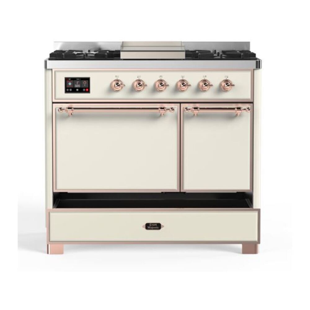 ILVE Majestic II 40 inch Solid Door Natural Gas Dual Fuel Range Copper Antique White