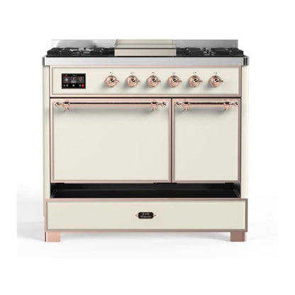 ILVE Majestic II 40 inch Solid Door Natural Gas Dual Fuel Range Copper Antique White