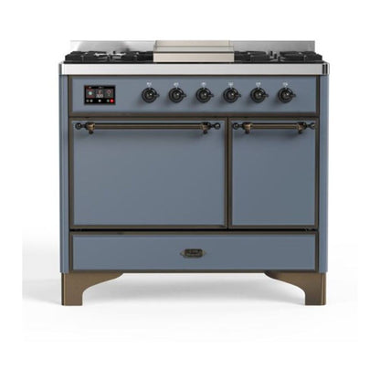 ILVE Majestic II 40 inch Solid Door Natural Gas Dual Fuel Range Burnished Blue Grey
