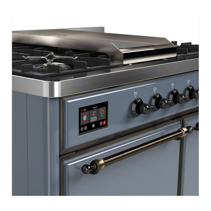 ILVE Majestic II 40 inch Solid Door Natural Gas Dual Fuel Range Burnished Blue Grey