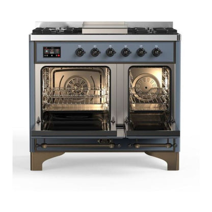 ILVE Majestic II 40 inch Solid Door Natural Gas Dual Fuel Range Burnished Blue Grey
