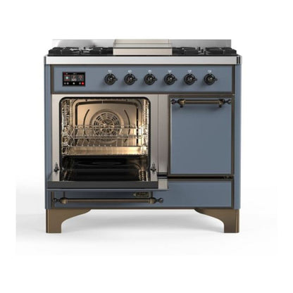 ILVE Majestic II 40 inch Solid Door Natural Gas Dual Fuel Range Burnished Blue Grey