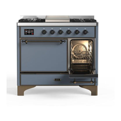 ILVE Majestic II 40 inch Solid Door Natural Gas Dual Fuel Range Burnished Blue Grey