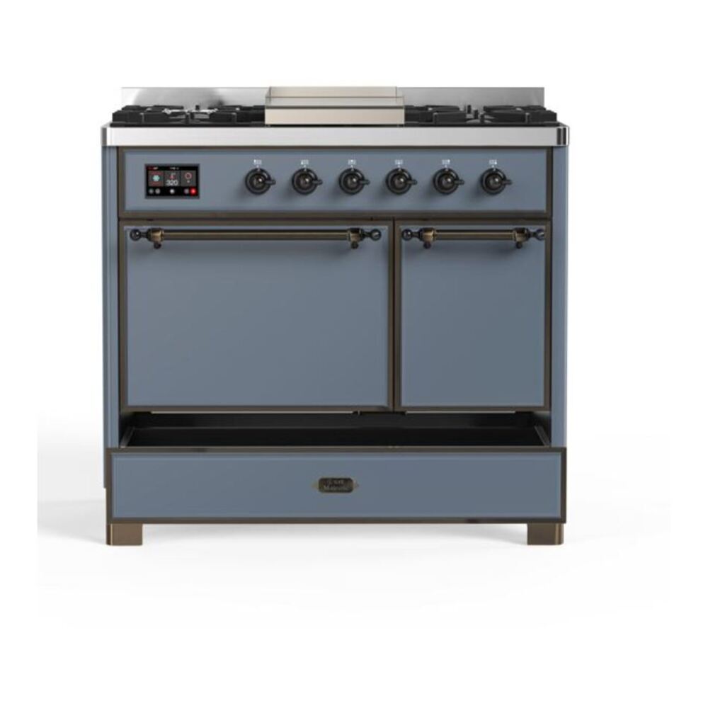 ILVE Majestic II 40 inch Solid Door Natural Gas Dual Fuel Range Burnished Blue Grey