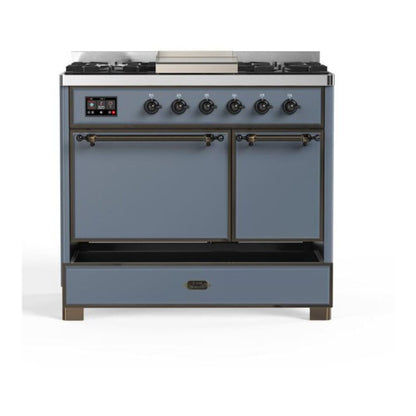 ILVE Majestic II 40 inch Solid Door Natural Gas Dual Fuel Range Burnished Blue Grey