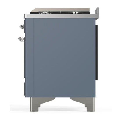 ILVE Majestic II 40 inch Solid Door Natural Gas Dual Fuel Range Chrome Blue Grey