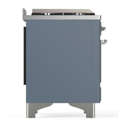 ILVE Majestic II 40 inch Solid Door Natural Gas Dual Fuel Range Chrome Blue Grey