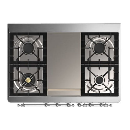 ILVE Majestic II 40 inch Solid Door Natural Gas Dual Fuel Range Chrome Blue Grey