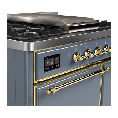 ILVE Majestic II 40 inch Solid Door Natural Gas Dual Fuel Range Brass Blue Grey
