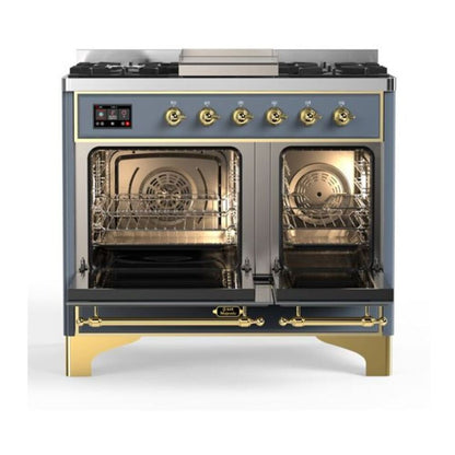 ILVE Majestic II 40 inch Solid Door Natural Gas Dual Fuel Range Brass Blue Grey