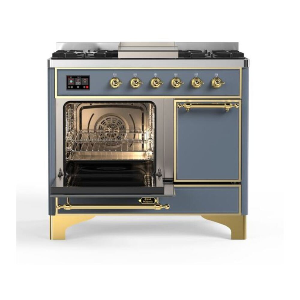 ILVE Majestic II 40 inch Solid Door Natural Gas Dual Fuel Range Brass Blue Grey