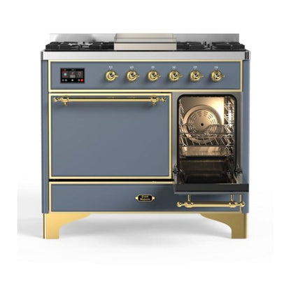 ILVE Majestic II 40 inch Solid Door Natural Gas Dual Fuel Range Brass Blue Grey