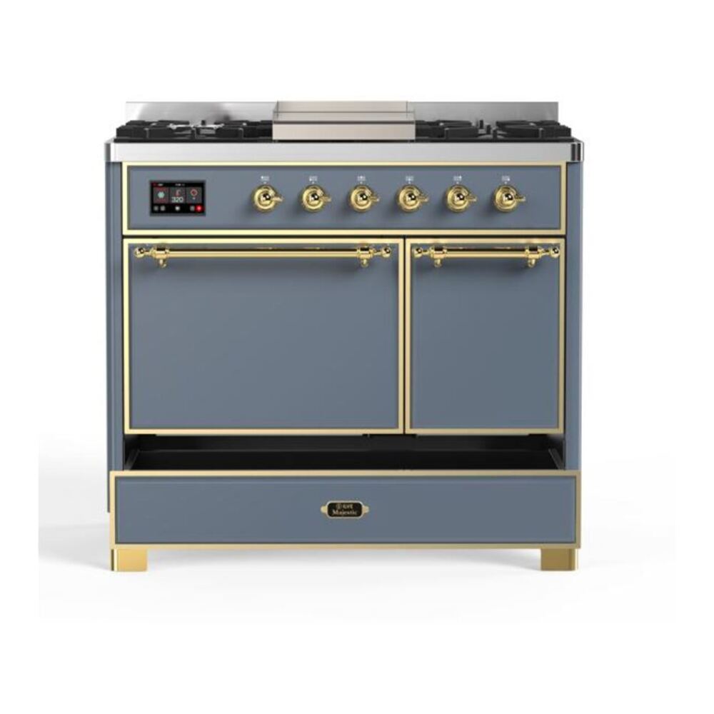 ILVE Majestic II 40 inch Solid Door Natural Gas Dual Fuel Range Brass Blue Grey