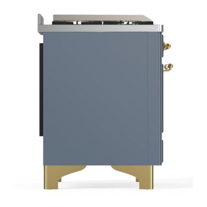 ILVE Majestic II 40 inch Solid Door Natural Gas Dual Fuel Range Brass Blue Grey