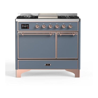 ILVE Majestic II 40 inch Solid Door Natural Gas Dual Fuel Range Copper Blue Grey