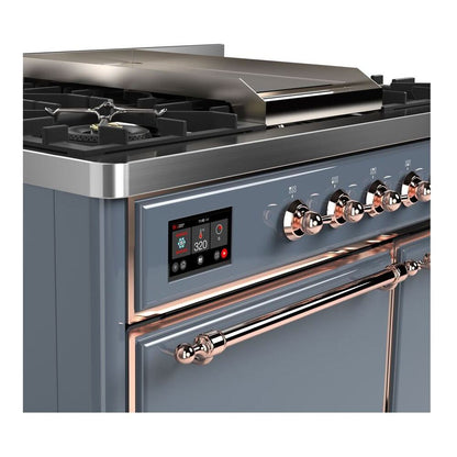 ILVE Majestic II 40 inch Solid Door Natural Gas Dual Fuel Range Copper Blue Grey