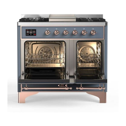 ILVE Majestic II 40 inch Solid Door Natural Gas Dual Fuel Range Copper Blue Grey