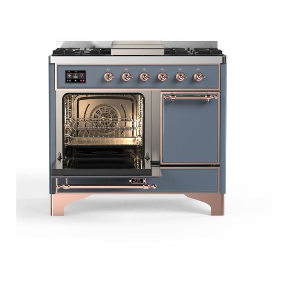 ILVE Majestic II 40 inch Solid Door Natural Gas Dual Fuel Range Copper Blue Grey