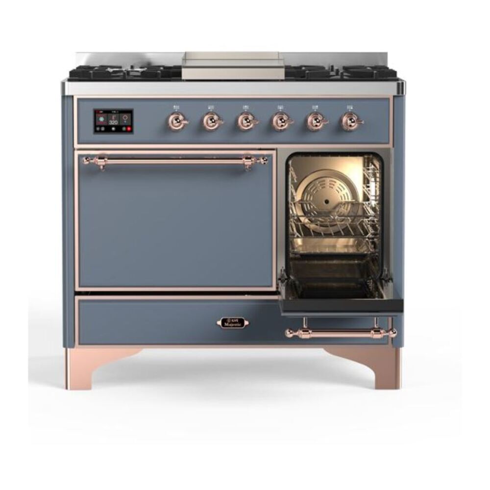 ILVE Majestic II 40 inch Solid Door Natural Gas Dual Fuel Range Copper Blue Grey