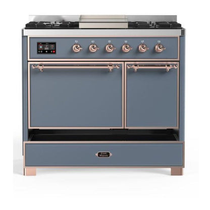ILVE Majestic II 40 inch Solid Door Natural Gas Dual Fuel Range Copper Blue Grey