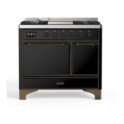 ILVE Majestic II 40 inch Solid Door Natural Gas Dual Fuel Range Burnished Glossy Black