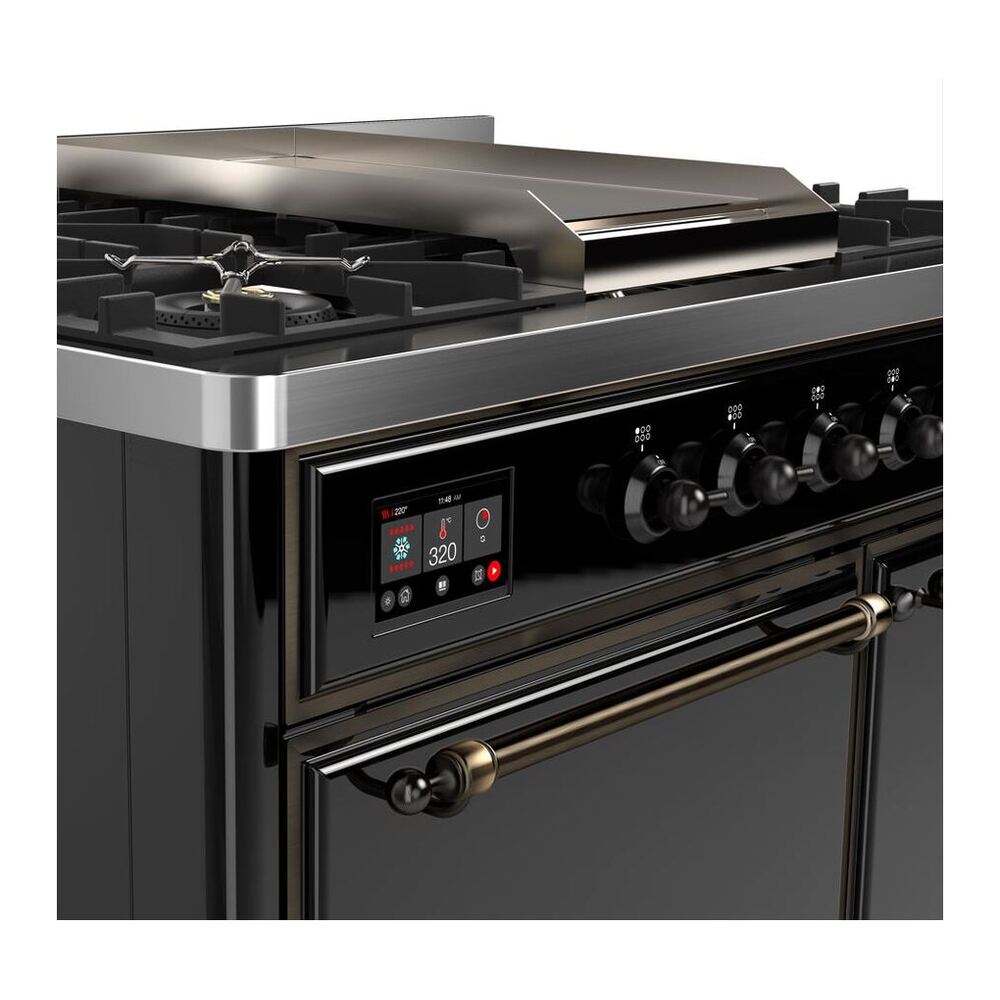 ILVE Majestic II 40 inch Solid Door Natural Gas Dual Fuel Range Burnished Glossy Black