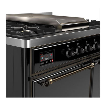 ILVE Majestic II 40 inch Solid Door Natural Gas Dual Fuel Range Burnished Glossy Black