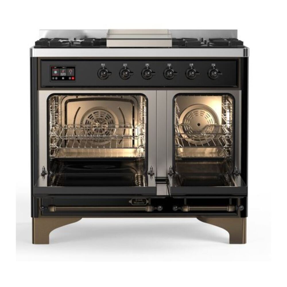ILVE Majestic II 40 inch Solid Door Natural Gas Dual Fuel Range Burnished Glossy Black