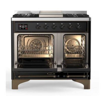 ILVE Majestic II 40 inch Solid Door Natural Gas Dual Fuel Range Burnished Glossy Black