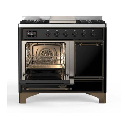 ILVE Majestic II 40 inch Solid Door Natural Gas Dual Fuel Range Burnished Glossy Black