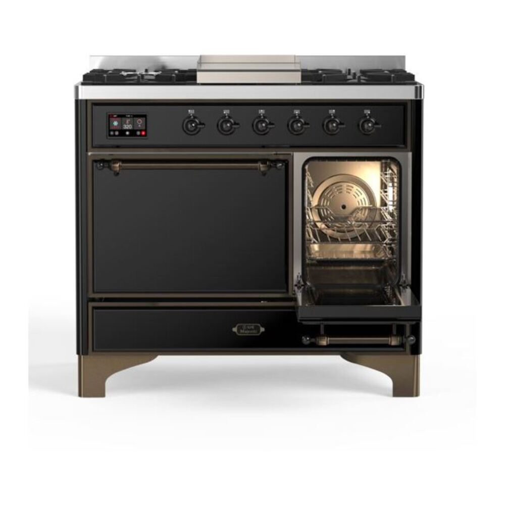 ILVE Majestic II 40 inch Solid Door Natural Gas Dual Fuel Range Burnished Glossy Black