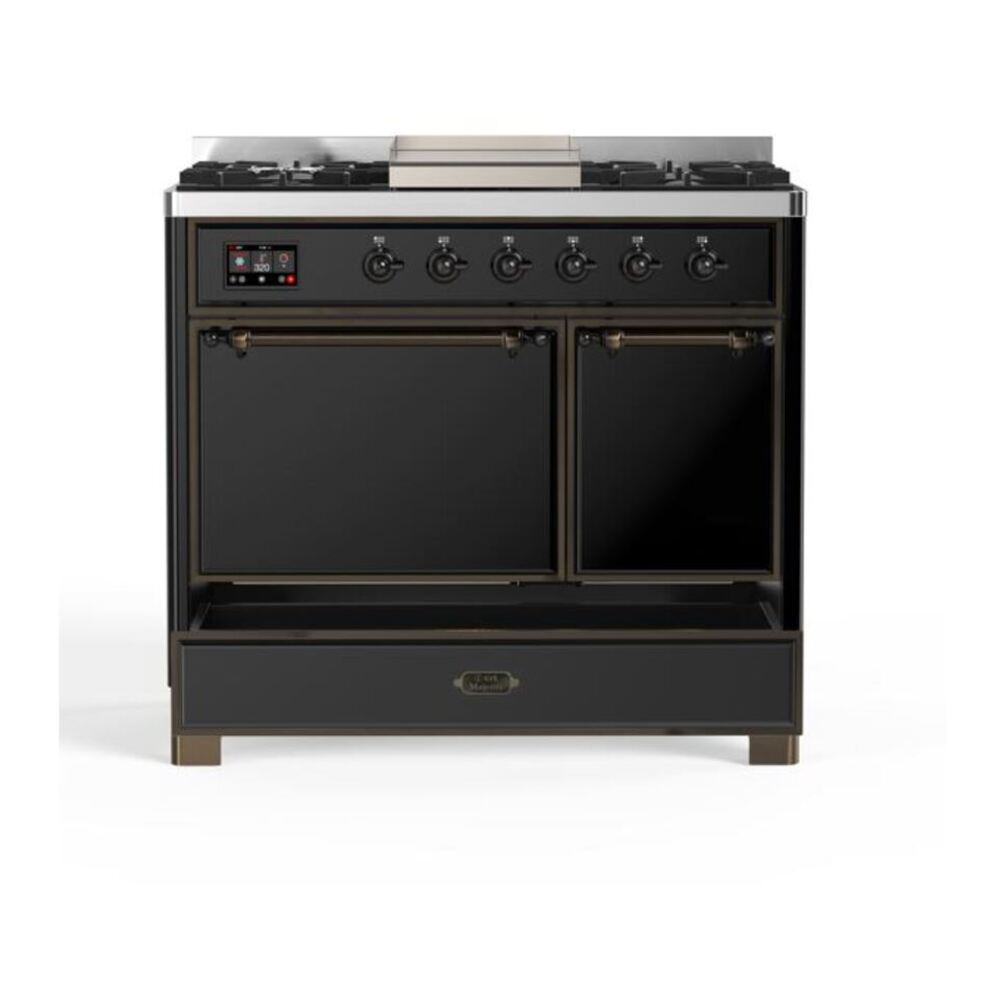 ILVE Majestic II 40 inch Solid Door Natural Gas Dual Fuel Range Burnished Glossy Black