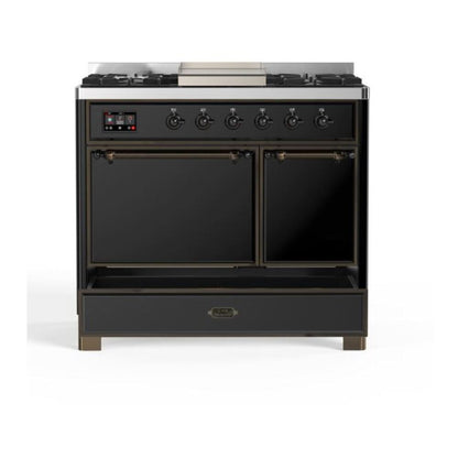 ILVE Majestic II 40 inch Solid Door Natural Gas Dual Fuel Range Burnished Glossy Black