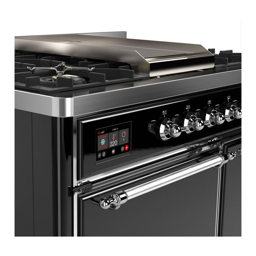 ILVE Majestic II 40 inch Solid Door Natural Gas Dual Fuel Range Chrome Glossy Black