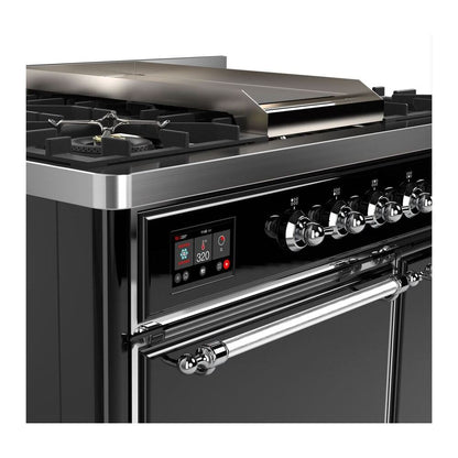 ILVE Majestic II 40 inch Solid Door Natural Gas Dual Fuel Range Chrome Glossy Black