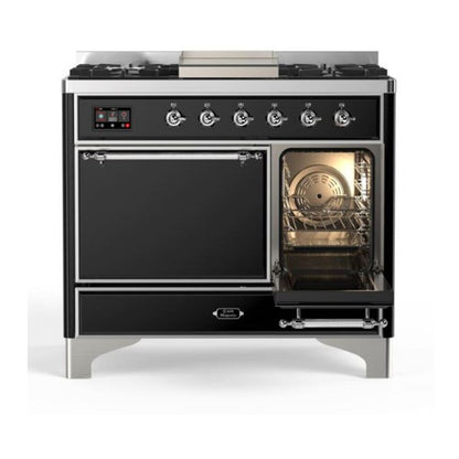ILVE Majestic II 40 inch Solid Door Natural Gas Dual Fuel Range Chrome Glossy Black