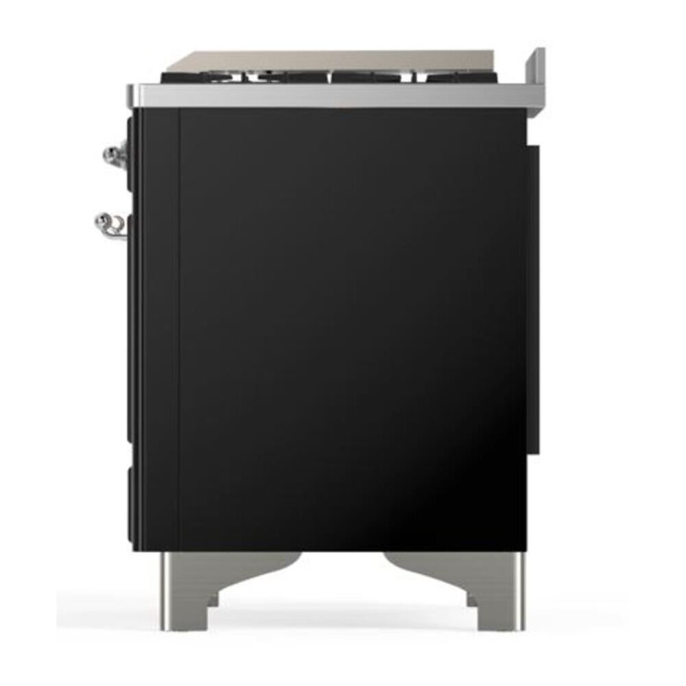 ILVE Majestic II 40 inch Solid Door Natural Gas Dual Fuel Range Chrome Glossy Black