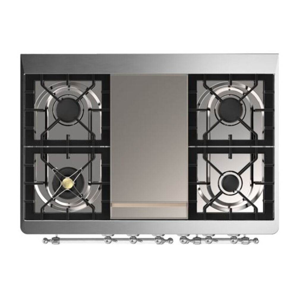 ILVE Majestic II 40 inch Solid Door Natural Gas Dual Fuel Range Chrome Glossy Black