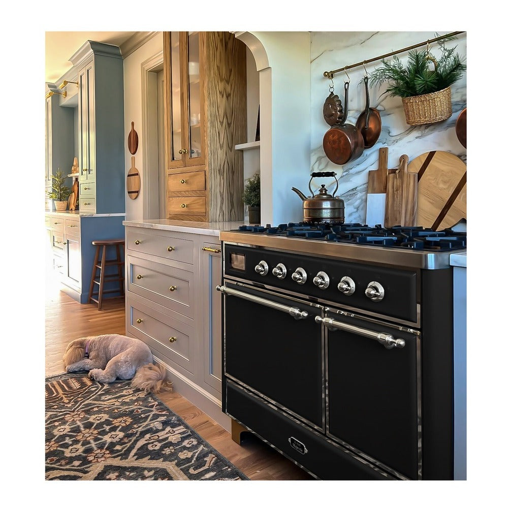 ILVE Majestic II 40 inch Solid Door Natural Gas Dual Fuel Range Chrome Glossy Black