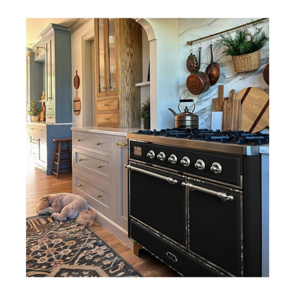 ILVE Majestic II 40 inch Solid Door Natural Gas Dual Fuel Range Chrome Glossy Black
